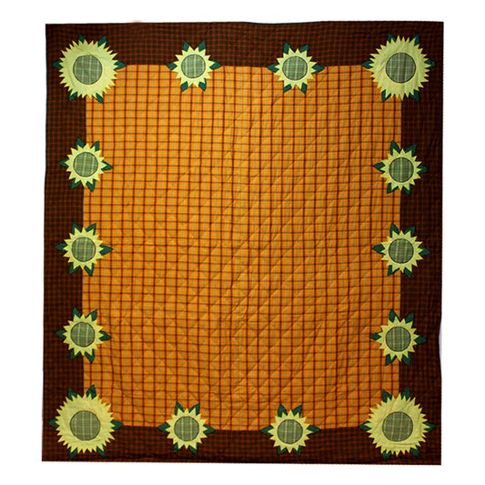 Summer Bloom Sunflower Cotton Reversible Quilt.