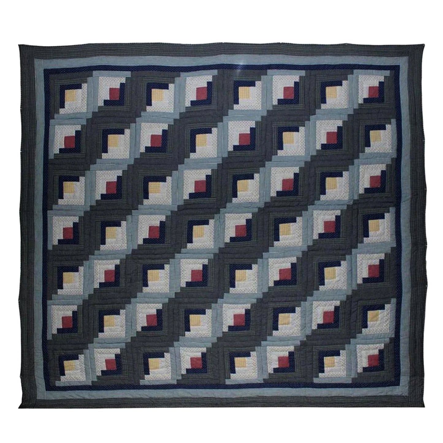 Summer Log Cabin Cotton Reversible Quilt, Queen Size - 85"W x 95"L.