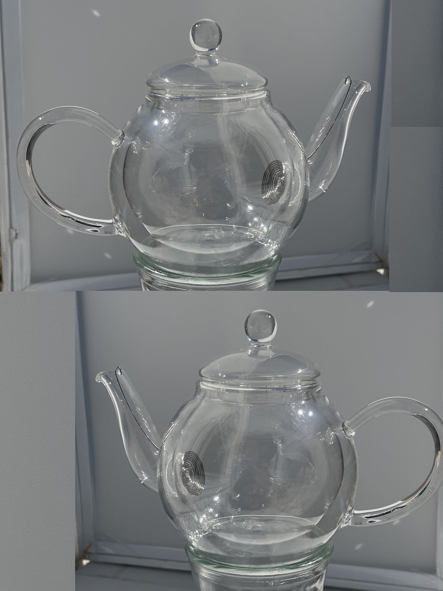 Round Shaped Double Layer Glass Teapot (530 ML), Teapot with Removable Infuser and Lid, Heatproof Safe side handle with Cups