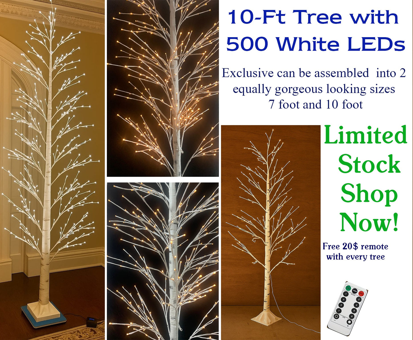 10-Ft LED Tree with 500 Warm White LEDs + Free $20 Remote with Multiple Lighting Modes – 50% Off for $349