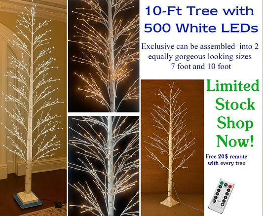 10-Ft LED Tree with 500 Warm White LEDs + Free $20 Remote with Multiple Lighting Modes – 50% Off for $349
