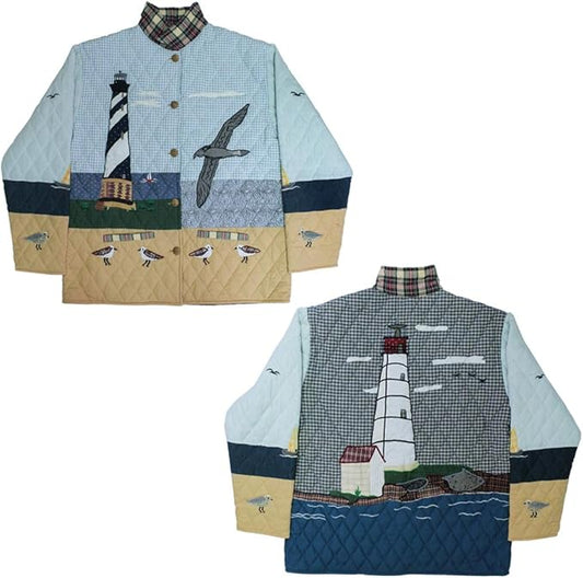 Lighthouse by Bay Reversible Quilted Cotton Jacket |Embroidered, Handmade, Regular Fit, Filled with Soft Cotton