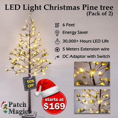 Artificial LED Light Christmas Pine tree, 6 Ft Height, 96 Bulbs.