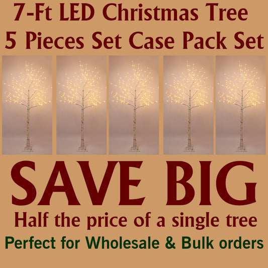 7ft LED Christmas Tree - 5-Piece Case Pack Set – Save Big! Perfect for Wholesale & Bulk Orders, Half the Price of a Single Tree!