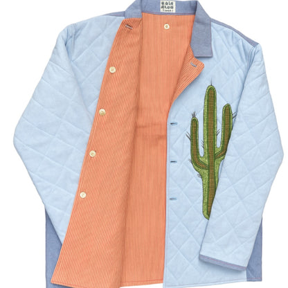Colorful Cowboy Icon Appliqué Quilted Shacket with Cactus & Boot