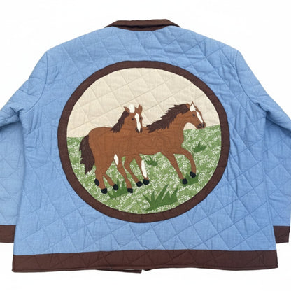 Western Horse Friends Patch Magic Jacket – Handmade Quilted Cotton Jacket with Countryside Horse Artwork