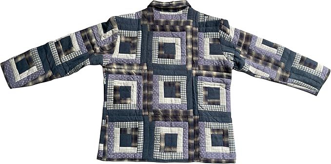 Blue Log Cabin Quilted Cotton Jacket – Log Cabin-Inspired Design, Reversible, Soft Cotton Filled, Stylish Jacket for All Seasons