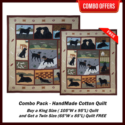 Black Lab Handmade Cotton Quilt - Buy a King Size (or) Queen Size Quilt and Get a Twin Size Quilt FREE