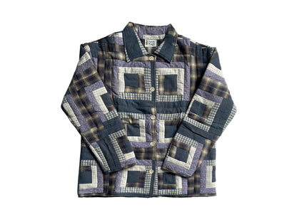 Blue Log Cabin Quilted Cotton Jacket – Log Cabin-Inspired Design, Reversible, Soft Cotton Filled, Stylish Jacket for All Seasons