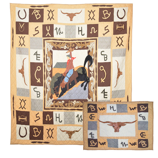 Brand Western Twin Quilt 65"W x 85"L | Buy a Quilt and Get a matching Pillow Sham (27"W X 21"L) Free