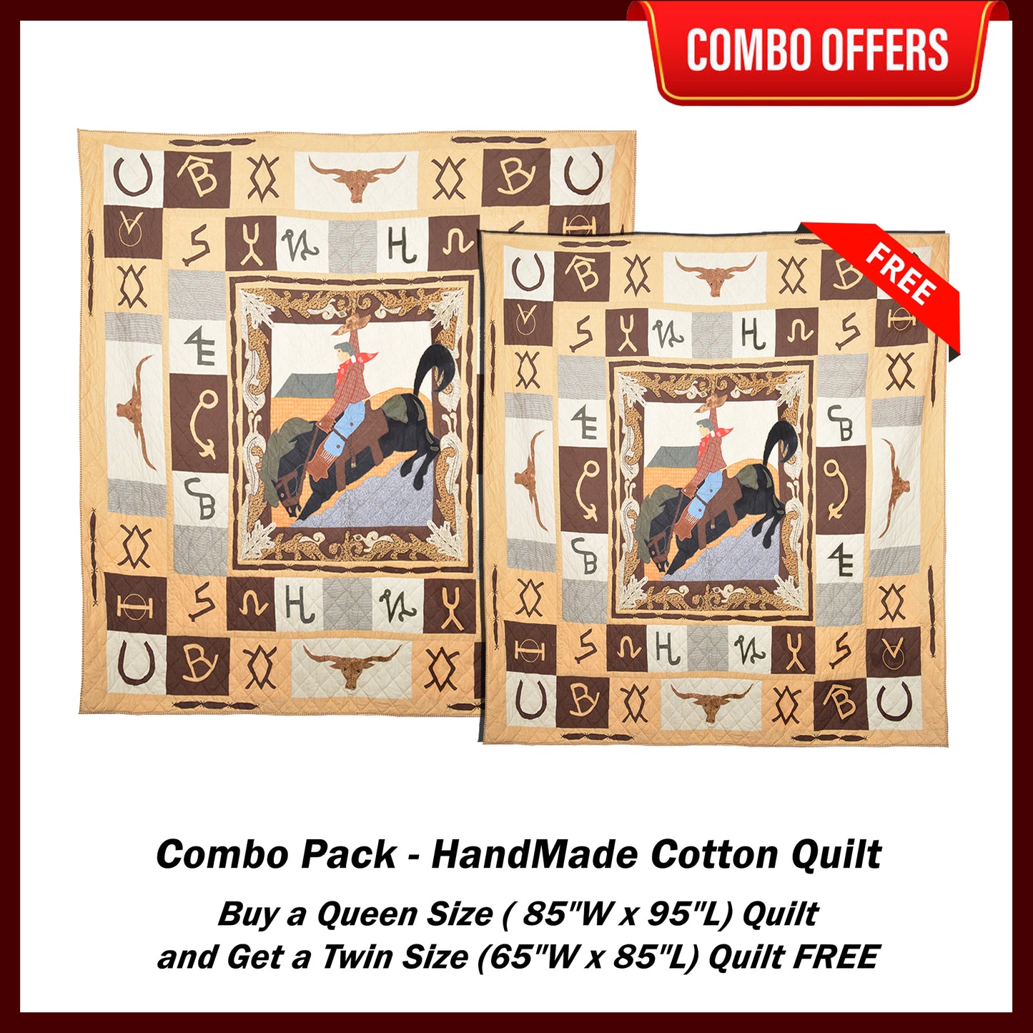 Brand Western Handmade Cotton Quilt - Buy a Queen Size Quilt and Get a Twin Size Quilt FREE