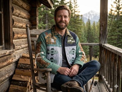 Cabin Bear Reversible Quilted Cotton Jacket | Cozy Outdoor Wear with Soft Cotton Filling and Rustic Bear-Themed Design