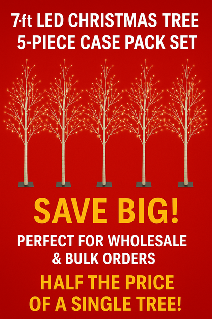 7ft LED Christmas Tree - 5-Piece Case Pack Set – Save Big! Perfect for Wholesale & Bulk Orders, Half the Price of a Single Tree!
