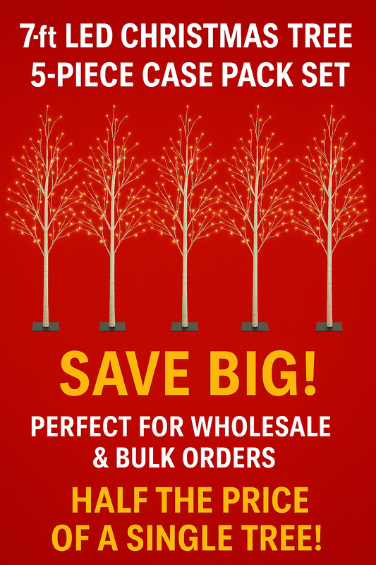7ft LED Christmas Tree - 5-Piece Case Pack Set – Save Big! Perfect for Wholesale & Bulk Orders, Half the Price of a Single Tree!