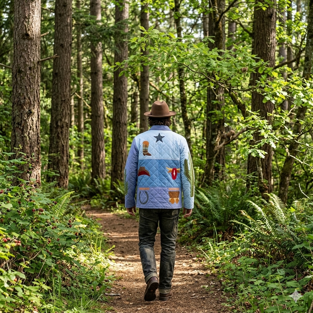 Western Horse Friends Patch Magic Jacket – Handmade Quilted Cotton Jacket with Countryside Horse Artwork