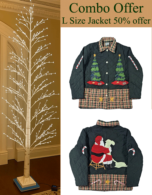 10-Ft Led Patch Magic Birch Christmas Tree With 500 Warm White LEDs. Get Two trees out of one, a 7-Foot and 10-Foot and Get free 20$ Remote Control, Featuring Several Lighting Modes. 50% Off! Pre-book Now and Get a Jacket Worth $249 for Just $99!!!”