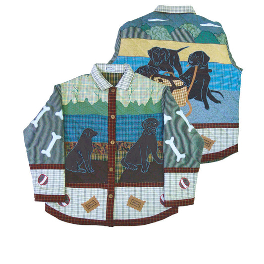 Black Lab Themed Handquilted Cotton Jacket – Embroidered, Soft Cotton Filled, Reversible, Cozy and Stylish Jacket