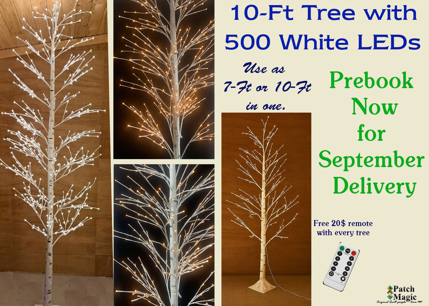 10-Ft Led Patch Magic Birch Christmas Tree With 500 Warm White LEDs. Get Two trees out of one, a 7-Foot and 10-Foot and Get free 20$ Remote Control, Featuring Several Lighting Modes. - Pre-lit Trees- Prebook Now