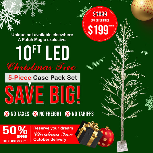 10-Ft Led Patch Magic Birch Christmas Tree With 500 Warm White LEDs. Get Two trees out of one, a 7-Foot and 10-Foot and Get free 20$ Remote Control, Featuring Several Lighting Modes. - Pre-lit Trees- Prebook Now