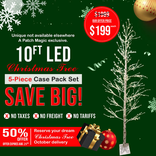 10-Ft Led Patch Magic Birch Christmas Tree With 500 Warm White LEDs. Get Two trees out of one, a 7-Foot and 10-Foot and Get free 20$ Remote Control, Featuring Several Lighting Modes. - Pre-lit Trees- Prebook Now