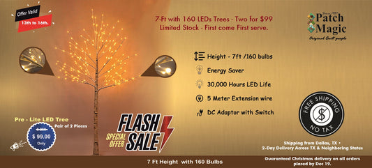 Artificial LED Light Christmas tree, 7 Ft Height White birch tree with 160 Bulbs - Buy One Get One FREE!