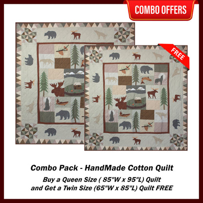 Mountain Whispers Handmade Cotton Quilt - Buy a King Size (or) Queen Size Quilt and Get a Twin Size Quilt FREE