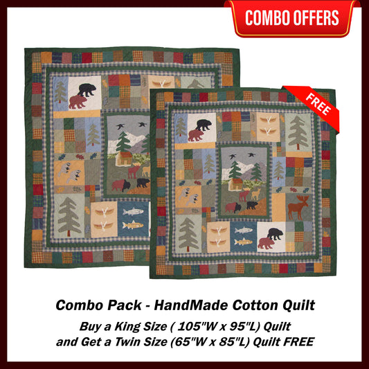 Northwoods Walk Handmade Cotton Quilt - Buy a King Size (or) Queen Size Quilt and Get a Twin Size Quilt FREE