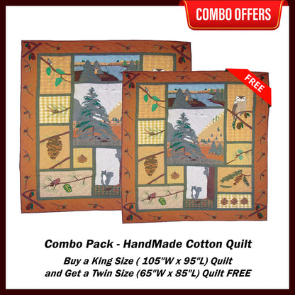 Pine Cone Handmade Cotton Quilt - Buy a King Size (or) Queen Size Quilt and Get a Twin Size Quilt FREE