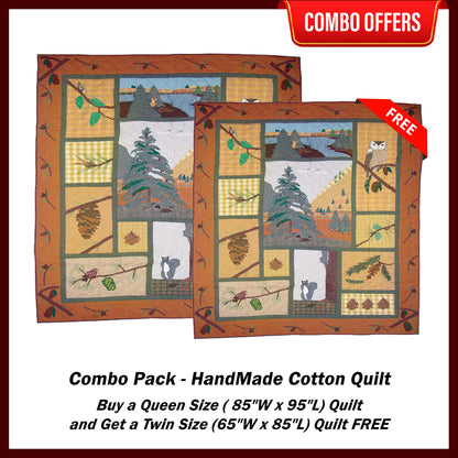 Pine Cone Handmade Cotton Quilt - Buy a King Size (or) Queen Size Quilt and Get a Twin Size Quilt FREE