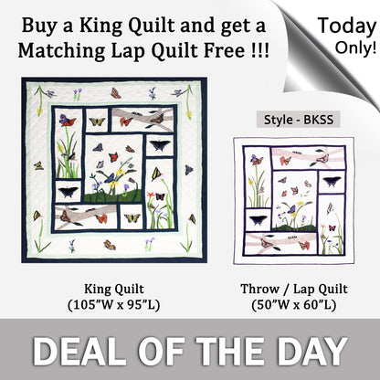 Buy a King Quilt (105”W x 95”L) and get a  Matching Lap Quilt (50”W x 60”L) Free !!!