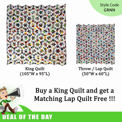 Buy a King Size Patchworked Quilt (105”W x 95”L) and get a  Matching Lap Quilt (50”W x 60”L) Free !!!