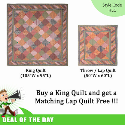 Buy a King Size Patchworked Quilt (105”W x 95”L) and get a  Matching Lap Quilt (50”W x 60”L) Free !!!