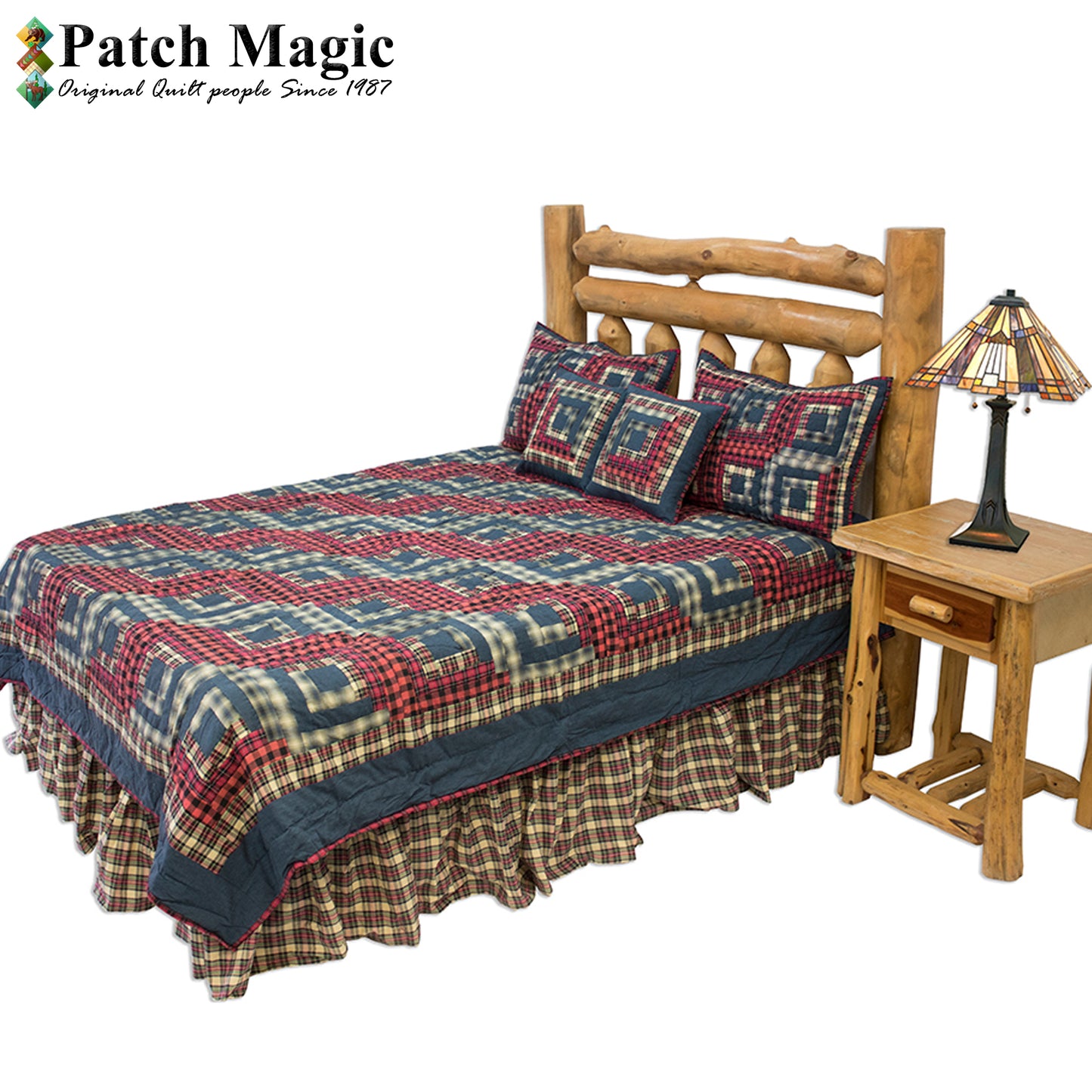 Patch Magic Quilts - Red Log Cabin King Quilt 105"W x 95"L