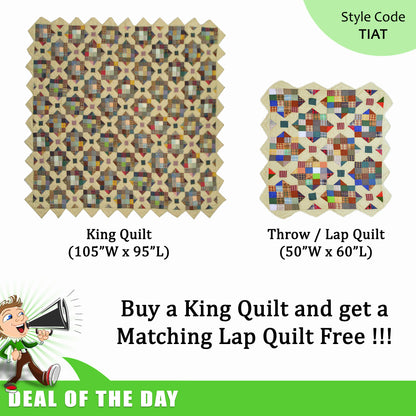 Buy a King Size Patchworked Quilt (105”W x 95”L) and get a  Matching Lap Quilt (50”W x 60”L) Free !!!