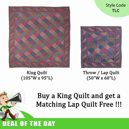Buy a King Size Patchworked Quilt (105”W x 95”L) and get a  Matching Lap Quilt (50”W x 60”L) Free !!!