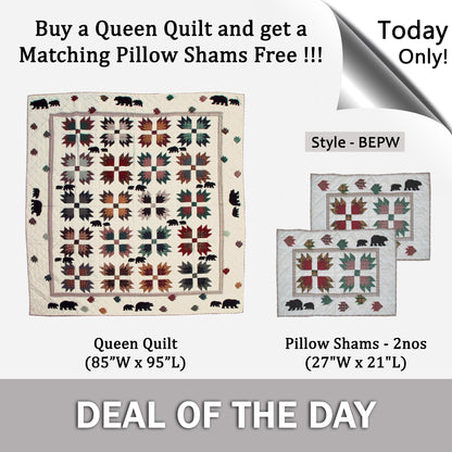 Buy a Queen Quilt (85”W x 95”L) and get a  Matching Pillow Shams (27"W x 21"L) Free !!!