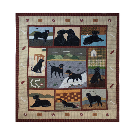 Black Lab - Embroidery, Cotton shell, soft cotton filled, hand made quilts