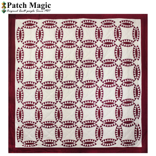 Patch Magic Quilts - Red and White Wedding Ring Queen Quilt 85"W x 95"L