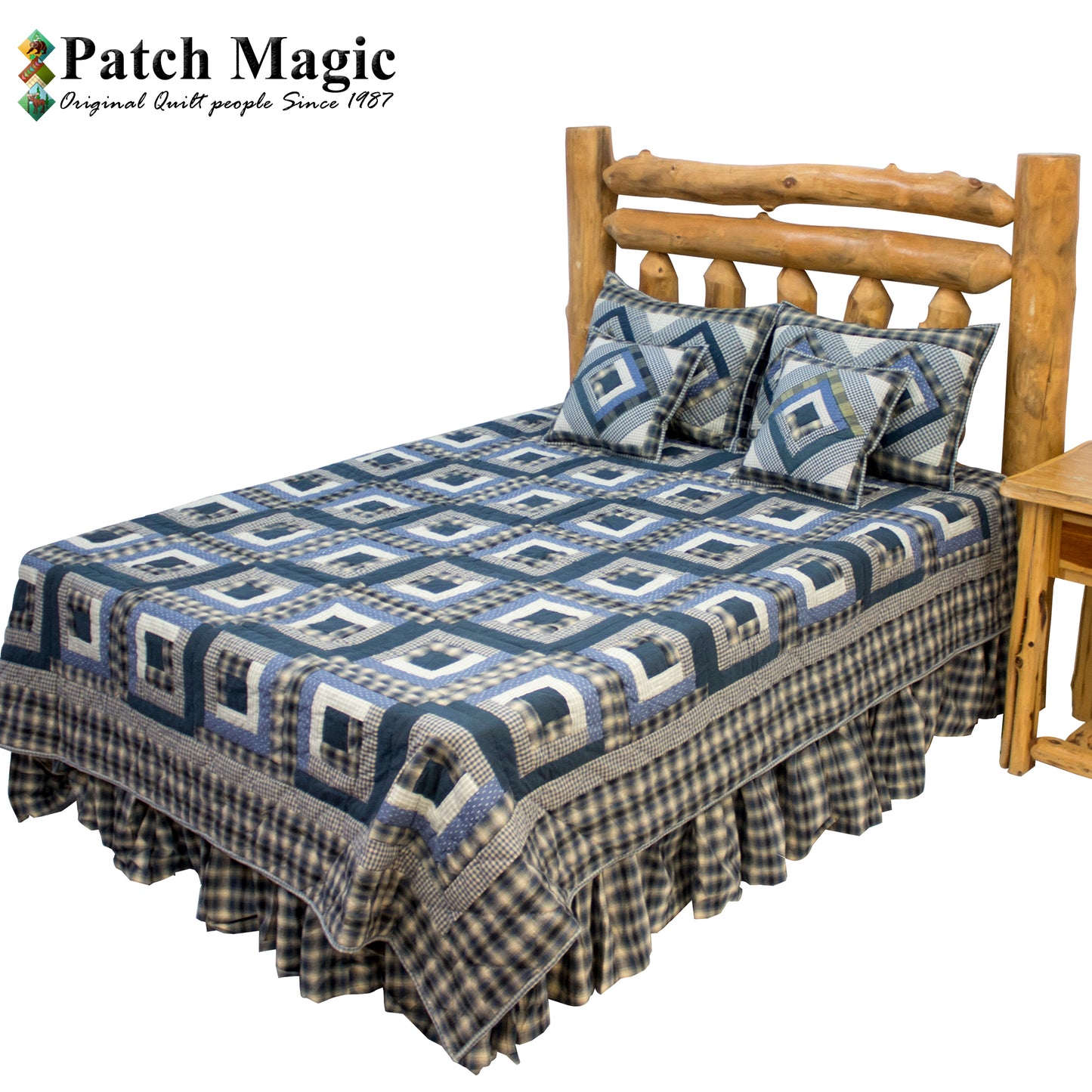 Patch Magic Quilts - Blue Log Cabin Twin Quilt 65"W x 85"L