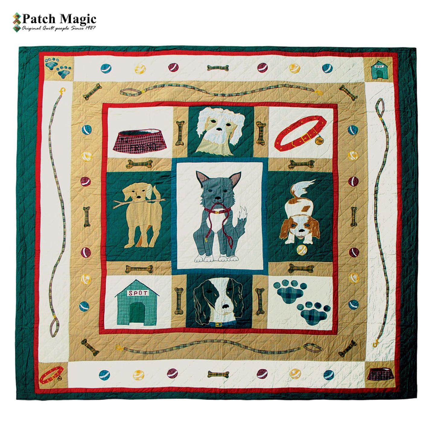 Patch Magic Quilts - Fido Twin Quilt 65"W x 85"L