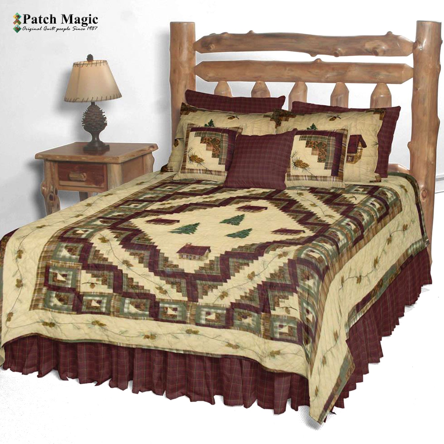 Patch Magic Quilts - Forest Log Cabin Twin Quilt 65"W x 85"L