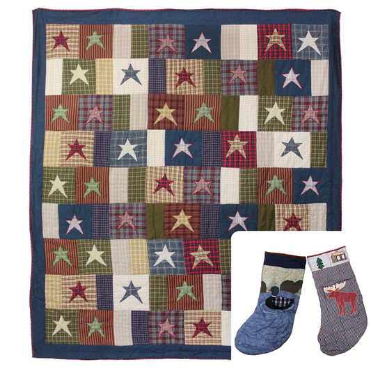 Homespun Stars Twin Quilt 65"W x 85"L | Buy a Twin-Size Quilt and Get a Free Set of Stockings!