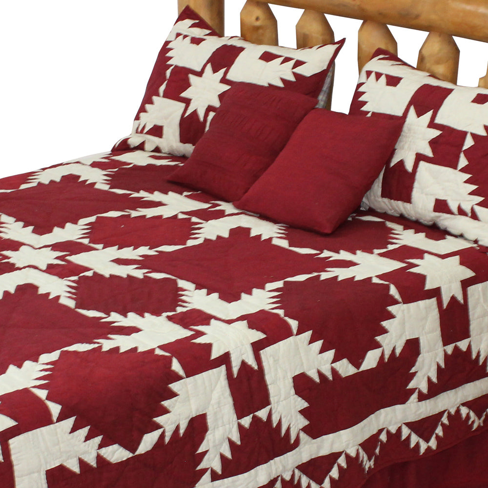 Patch Magic Quilts - Red Feathered Star Super King Quilt 110"W x 96"L