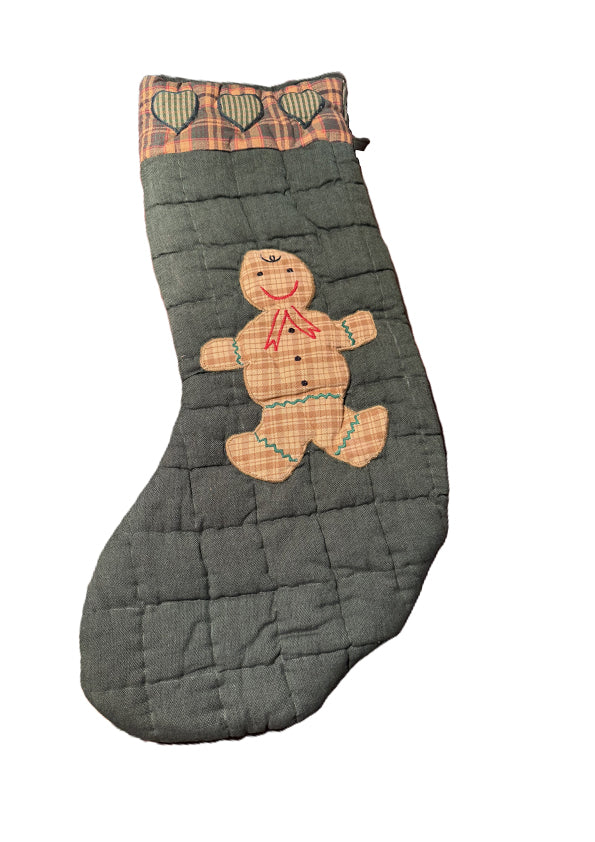 Gingerbread Family Christmas Stocking – Quilted Holiday Stocking, 8"W x 21"L
