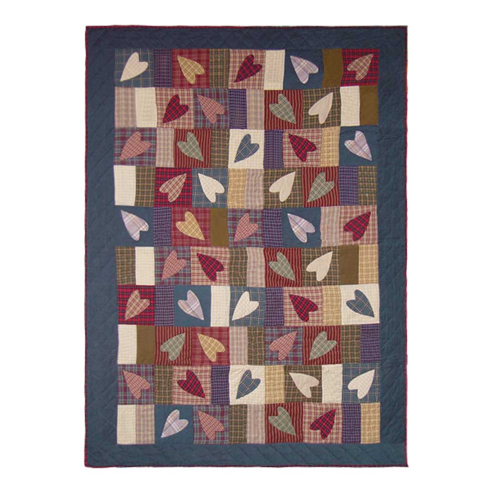 Beating Hearts / Country Hearts Quilt, Hand cut and Appliqued cotton fabric motifs.