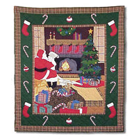 Christmas Quilt | Santa by the Fireside Throw 50"W x 60"L | Handmade | Soft Cotton Filled