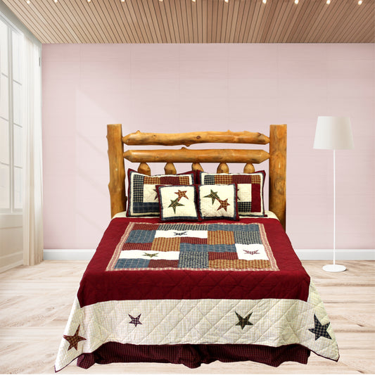 Countryside Star Quilt | Queen size Quilt - Handmade, 100% Cotton Reversible Quilt with Rustic Patchwork & Appliqué Stars