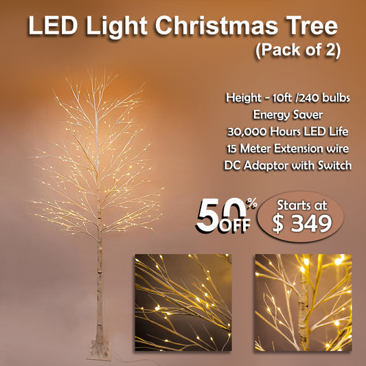 Artificial LED Light Christmas tree, 10 Ft Height White birch tree with 240 Bulbs.