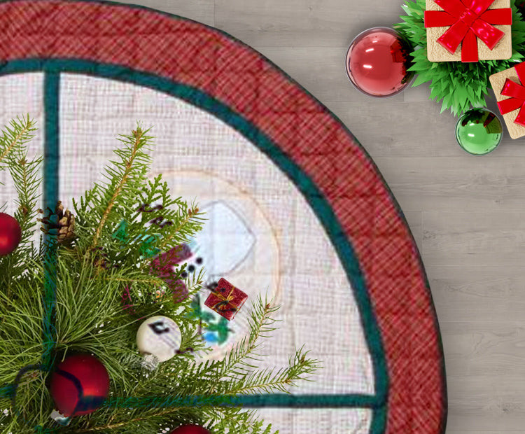 Jolly Snowmen Tree Skirt - Large 54" Diameter - Buy Now and Receive a FREE Matching Stocking! Crafted from 100% Cotton for a Holiday Setting