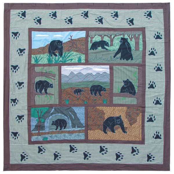 Poetry of bears Quilt, Hand cut and Appliqued cotton fabric motifs.